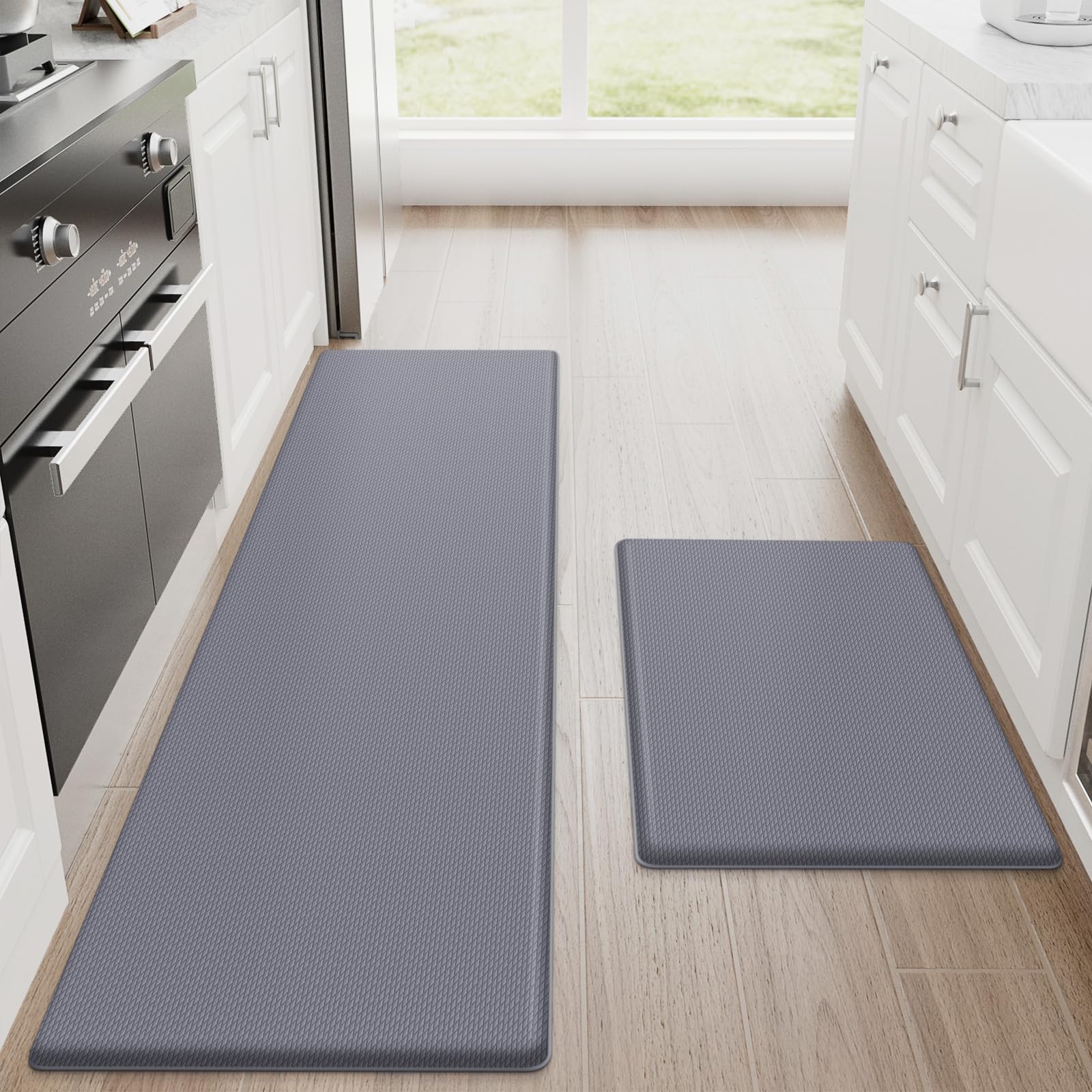 StepRite Kitchen Mats, 2PCS Kitchen Rugs, Cushioned Anti Fatigue Kitchen Mats for Floor, Non-Slip Standing Desk Mat, Waterproof Kitchen Rug Set for Kitchen, Floor, Office, 17.3"x30"+17.3"x47", Black